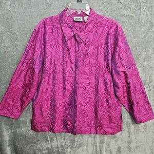 Chico's Design Sz XL Silk Blouse Reflective Pink Beaded Embroidery